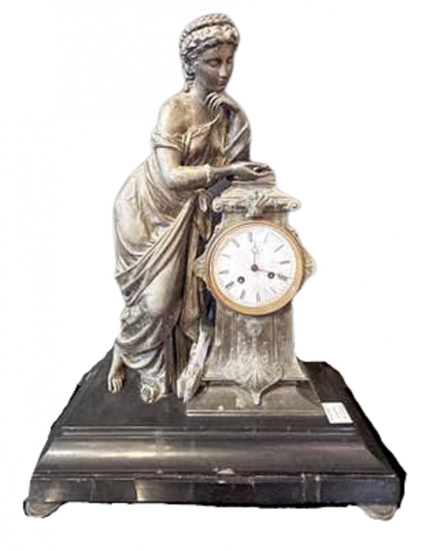 Large White Metal Figural Mantel Clock (1 of 5)