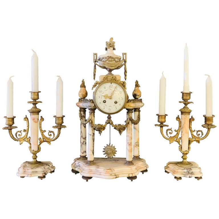Alabaster and Bronze Clock Garniture Set (1 of 15)