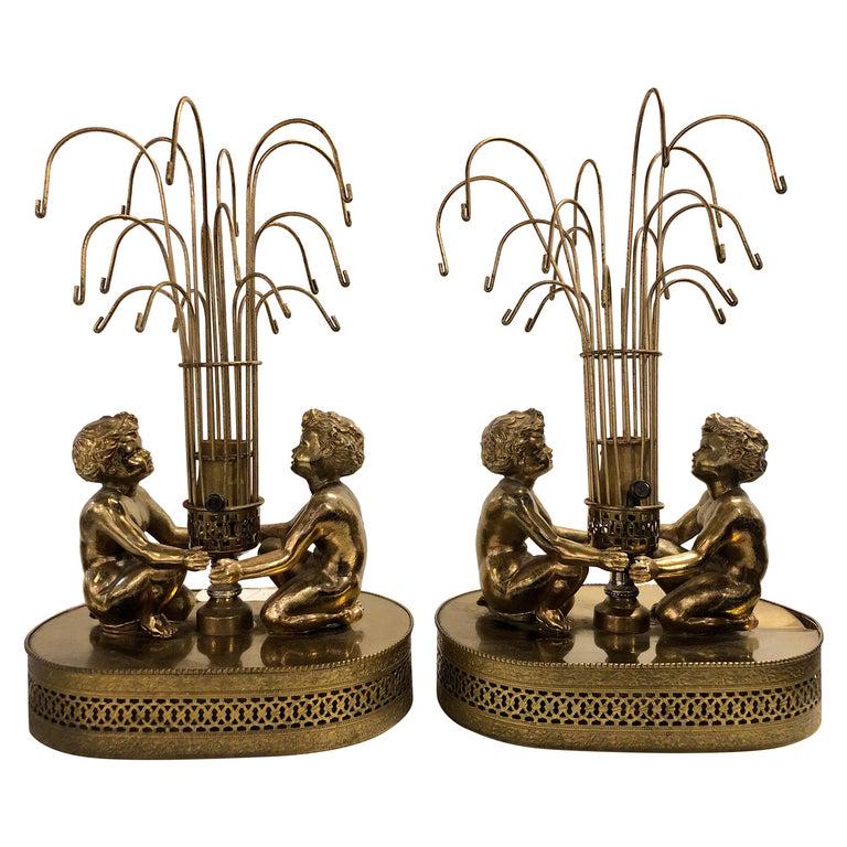 Pair of Vintage Brass Double Cherub Table Lamps (1 of 10)