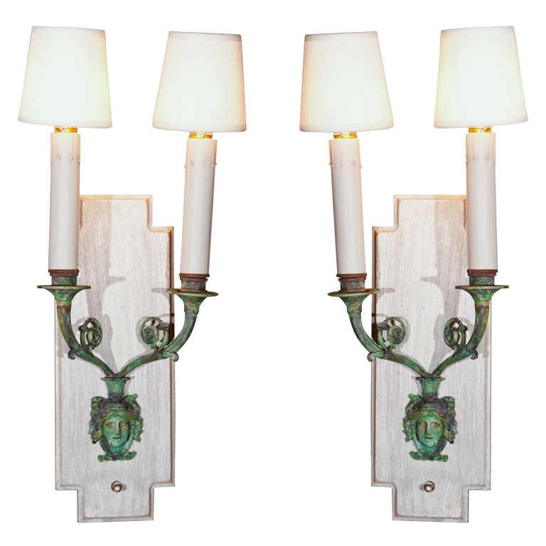 Pair 1940 French Directoire Style Bronze Sconces (1 of 6)