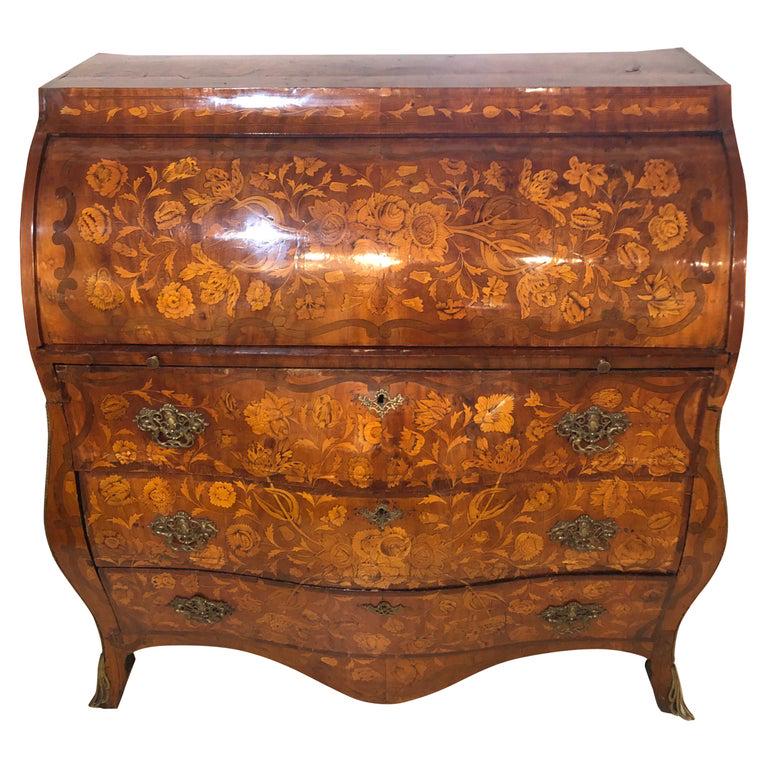 19 Cent Bombay Dutch Marquetry Cylinder Roll Top Desk (1 of 15)