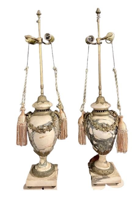 Pair of Bronze And Alabaster Table Lamps (1 of 9)