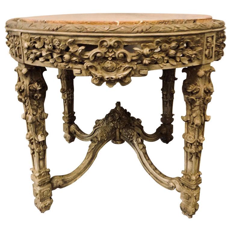 Carved Marble Top Rose and Grape Center Table (1 of 15)