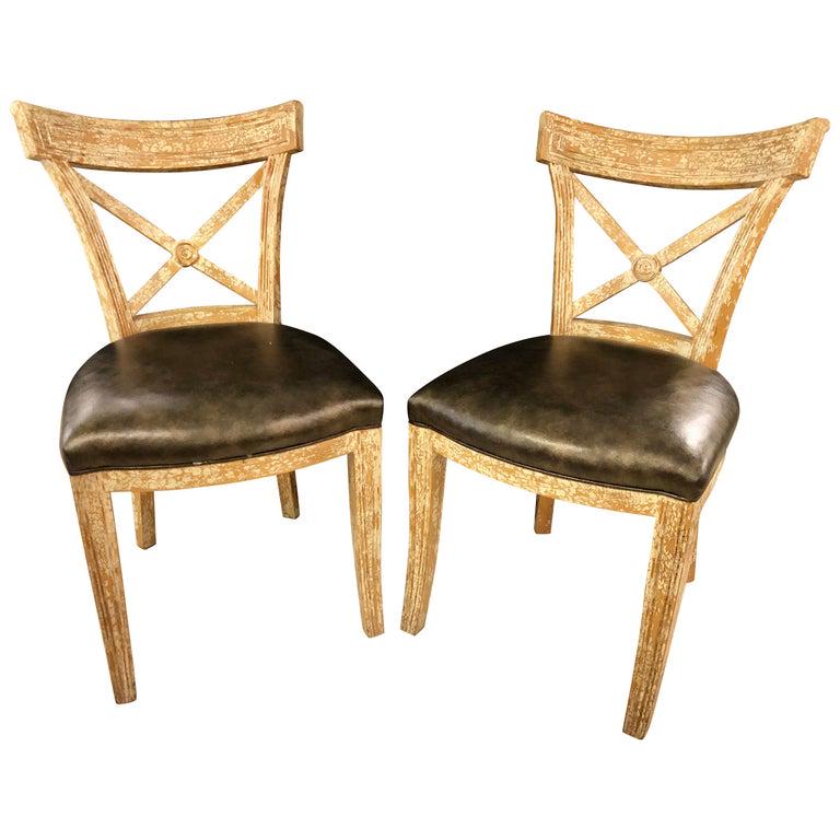 Pair of Black Leather Seat Side Chairs (1 of 11)