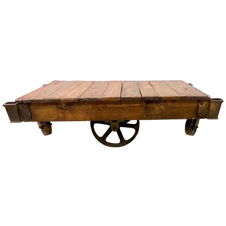 19th Century Industrial Wheel Trolley Coffee Table (1 of 15)