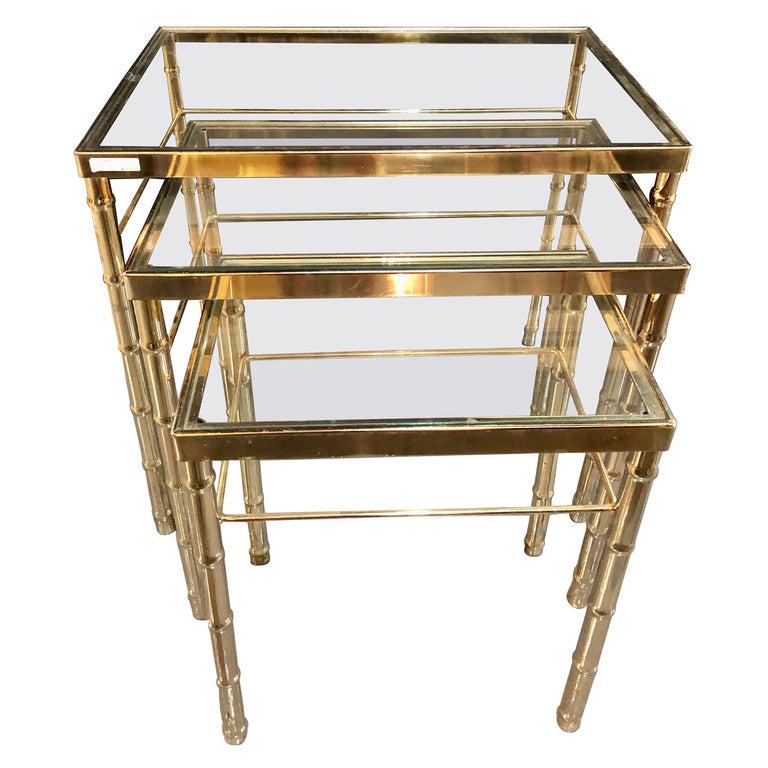 Group of Three Faux Bamboo Brass Nesting Tables (1 of 10)