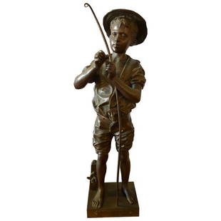 Bronze Figure of a 'Pecheur' Fisherman: Adolphe-Jean Lavergne listed artist bronze figure of A 'Pecheur' fisherman. Wear is consistent with age. Minor fading. Measures: 5" x 3.75" x 18.75" (101-1687)