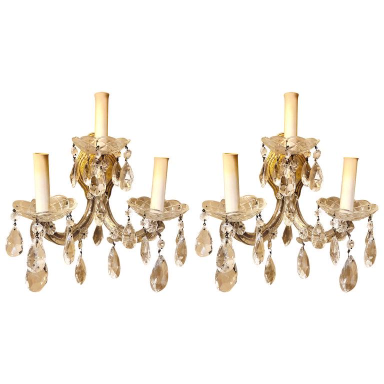 Pair of Three Light Crystal Candelabra Wall Sconce (1 of 10)