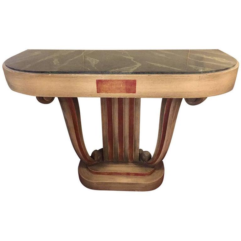 Faux Marble-Top Jansen Style Green Painted Console (1 of 10)