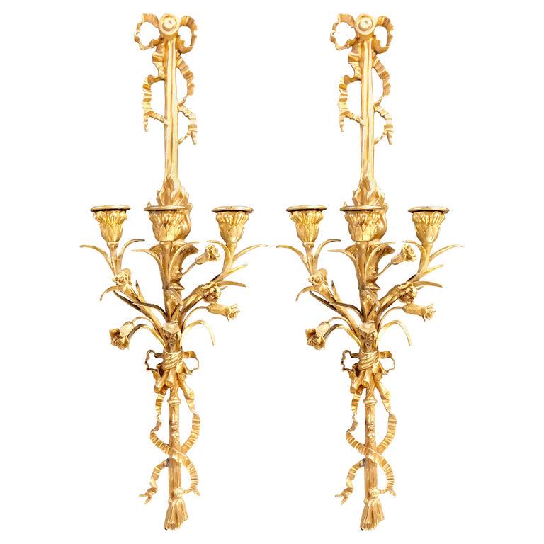 Pair of 3-Light Dore Bronze Wall Sconces (1 of 10)