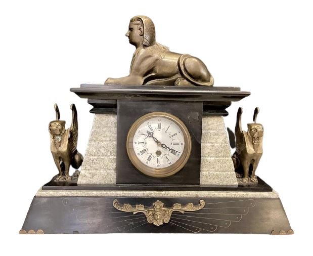 Egyptian Bronze and Marble Mantle Clock (1 of 9)