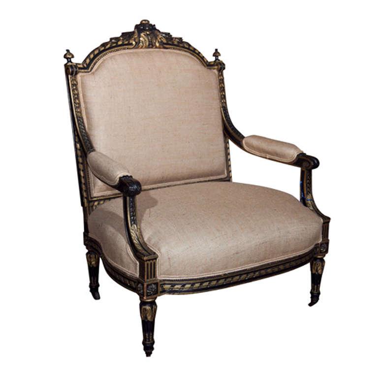 French Louis XVI Style Ebonized Armchair Marquie (1 of 8)