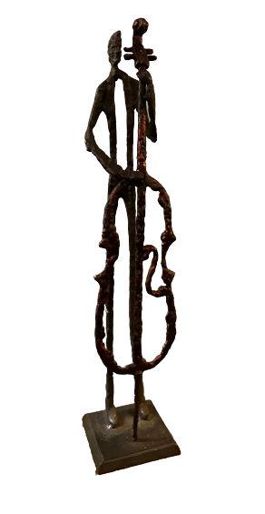 Statue Musician Mid Century Modern Giocometti Stylye: Wear is consistent with age. Some marks, pictured. Measures: 27" h x 5.25" wide
