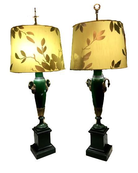 Pair of Green Column Form Table Lamps (101-6350) (1 of 10)