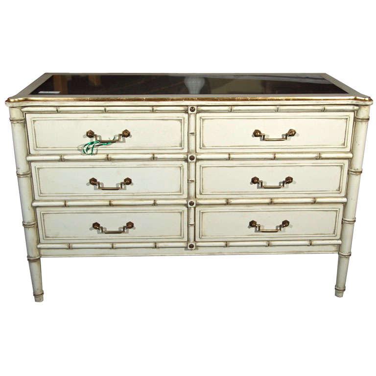 Silver Leaf Glass Top Faux Bamboo Dresser (1 of 8)