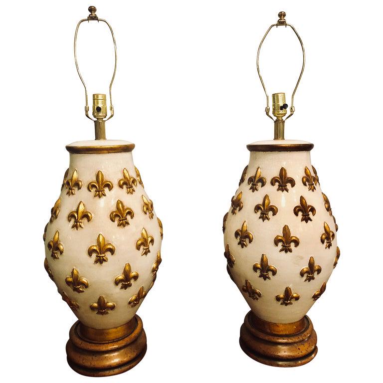 Pair White and Gilt Porcelain Bulbous Shaped Lamps (1 of 10)