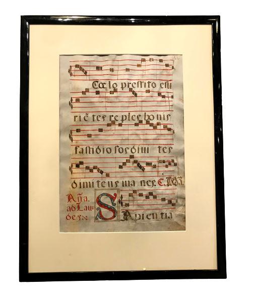 Framed Music Manuscript: Wear is consistent with age. Measures: 16.75" h x 11.75" w (25" h x 19.25" w)
