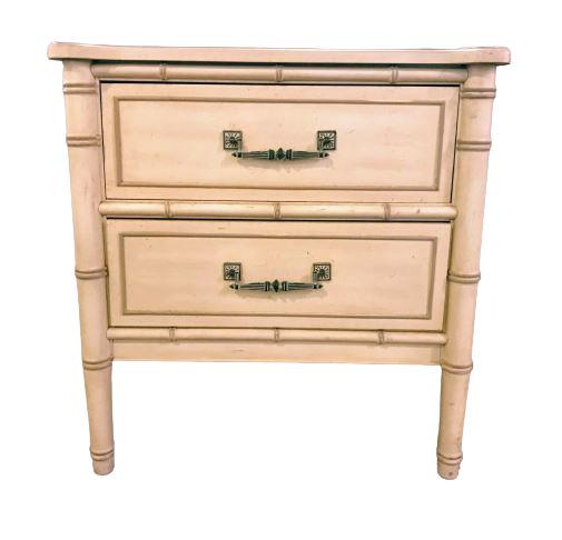 White Bamboo Nightstand: Wear is consistent with age. Measures: 22.25" w x 15.75" d x 25" h (384)