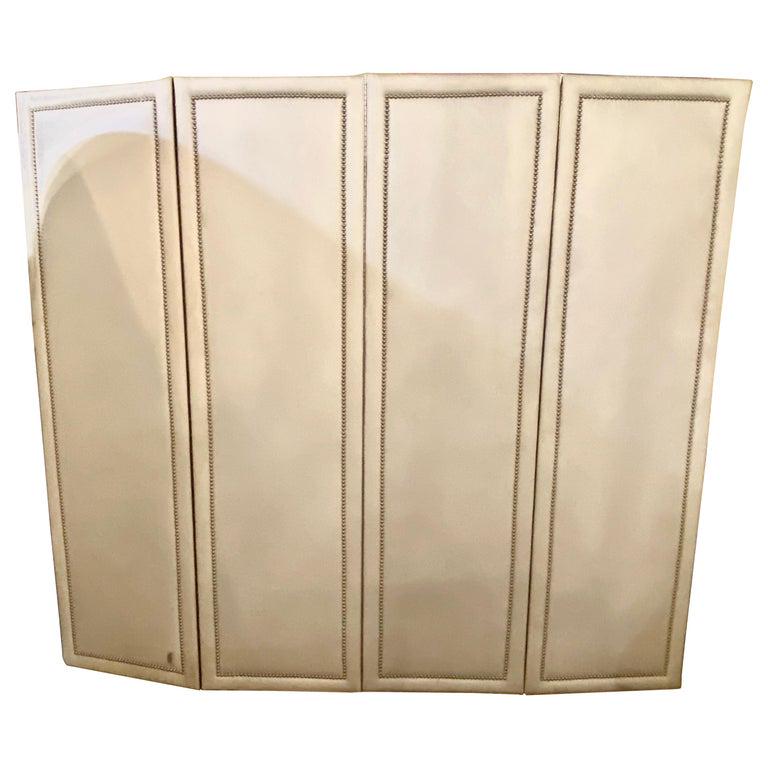 Four Panel White Linen Upholstered Screen Divider (1 of 7)