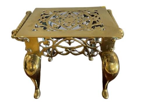 Gilt Decorated Standing Stool Brass: In good condition. (From a 330 Central Park West Estate)We do not ship. We do not have staff to move items at this location. Please bring two men. All items must be removed within ten days, July 20th.