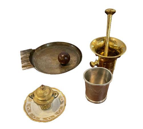 Collection of 11 Silver Platted & Gilt Artcles See Pics: Wear consistent with age and use. Larger measures: 7.75" dia x 9" w. (From a 330 Central Park West Estate)We do not ship. We do not have staff to move items at this location. Please bring two men. All