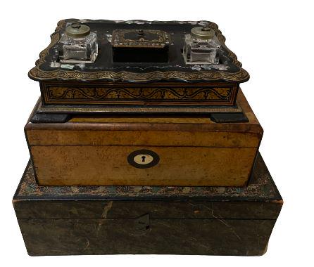Two Wooden Boxes & Antique Ink Set 19th Century (1 of 9)