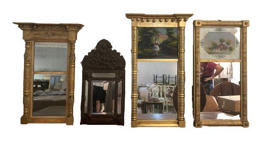 Assorted Collection of 4 Antique Mirrors: Wear consistent with age. One pictured more measures: 20.75" h x 10" w(From a 330 Central Park West Estate)All in poor to bad condition. We do not ship. We do not have staff to move items at this loca