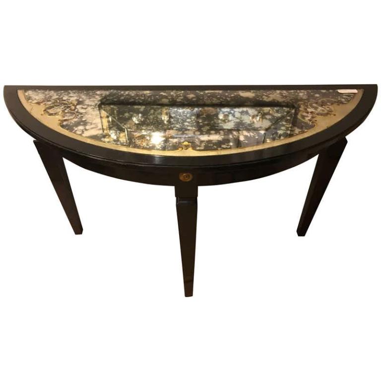 Eglomise Framed Glass Top Demilune Console Table (1 of 7)