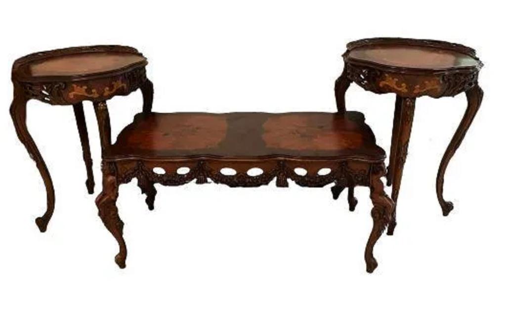 Inlaid Table with Matching Side Tables/Stands (1 of 7)