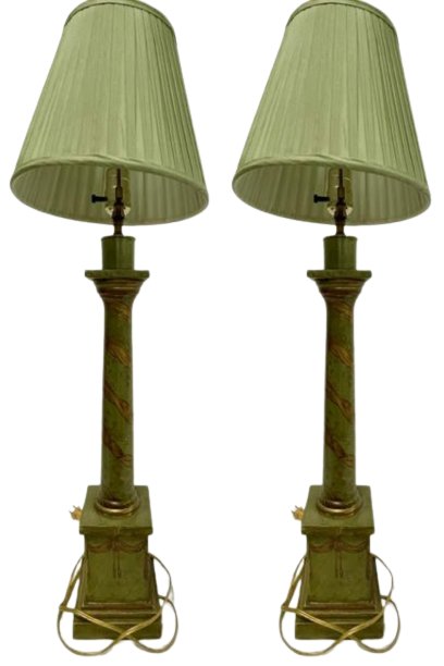 Pair Green French Country Wooden Table Lamps (1 of 5)