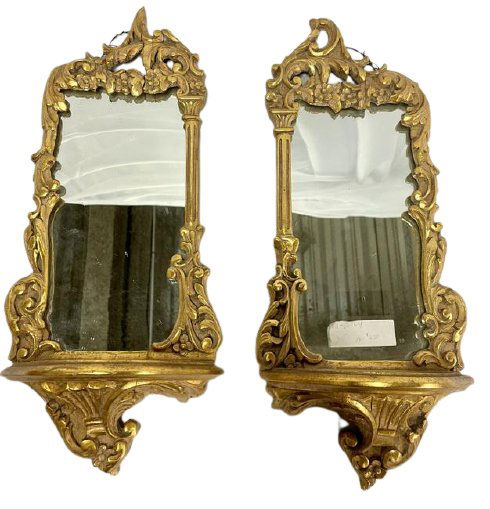 Pair of Gilt Wood Shelved Wall Mirrors 1950s (1 of 6)
