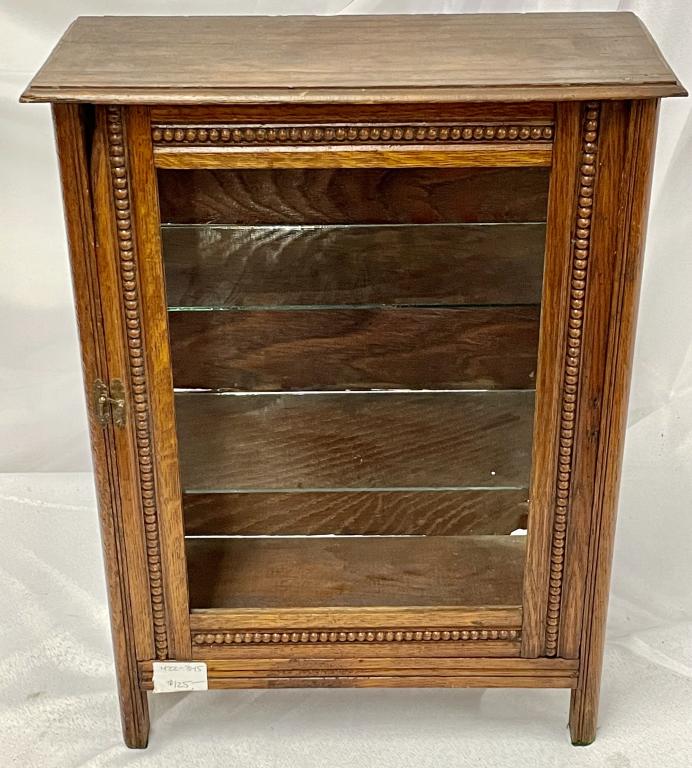 Edwardian Oak Bathroom Cabinet: Small Edwardian Oak Bathroom Cabinet Sold as is Missing the Front Glass Panel and Some damage to the Back 13.5'W x 5'D x 18.5'H