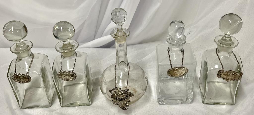 Collection of Five Glass Decanters with Sterling (1 of 12)