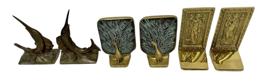 Three Sets of Brass Bookends (1 of 6)