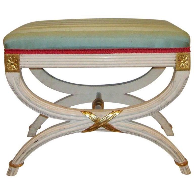 Hollywood Regency Paint Decorated X Form Bench (1 of 7)