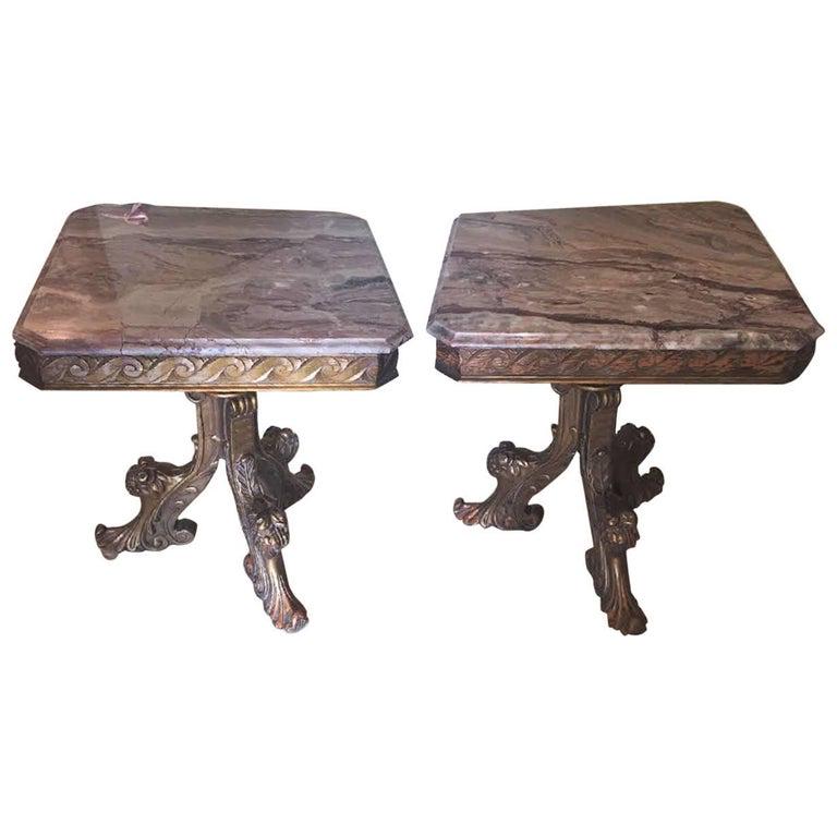 Pair Marble-Top End Tables (1 of 4)