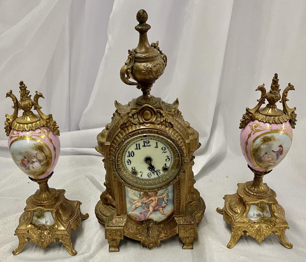 Louis XV Style Bronze Ansonia Clock Garniture Set (1 of 10)