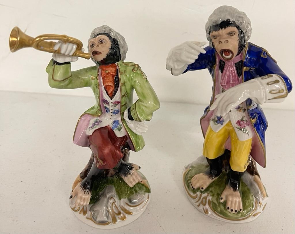 Pair Dresden Musical Monkeys: In fine condition .6 x 3