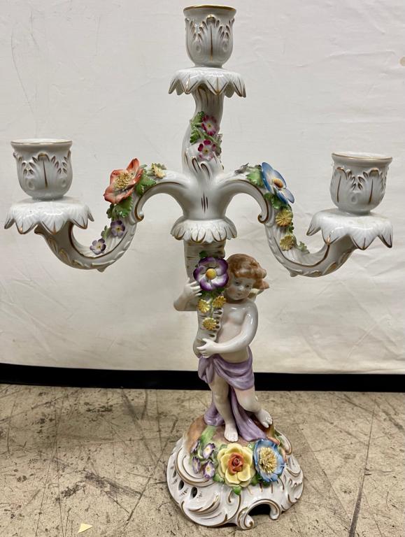 German Cherub Candelabra.: Handmalerei Germany Stamped on reverse. in good condition. 18H by 10.5