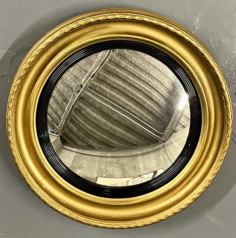 Federal Circular Gilt and Ebony Mirror 455-107: 19th Century 3" h x 20" dia This item removed and sold without reserve from the Long Island home of Dr Shawn Garber.