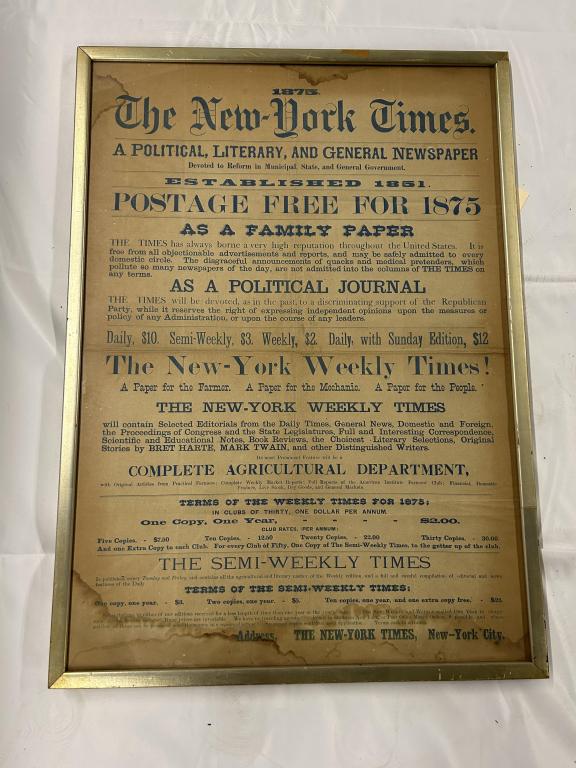 Antique c. 1875 New York Times Advertising Poster (1 of 4)