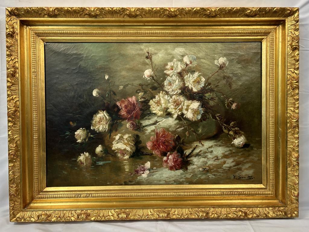Antique Large-Scale Floral Still Life Oil Painting (1 of 15)