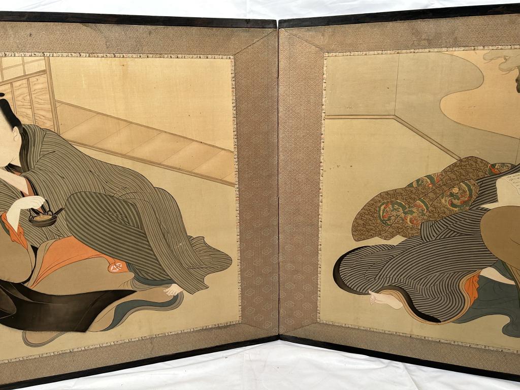 Antique Japanese Watercolor On Silk Paneled Screen (1 of 7)