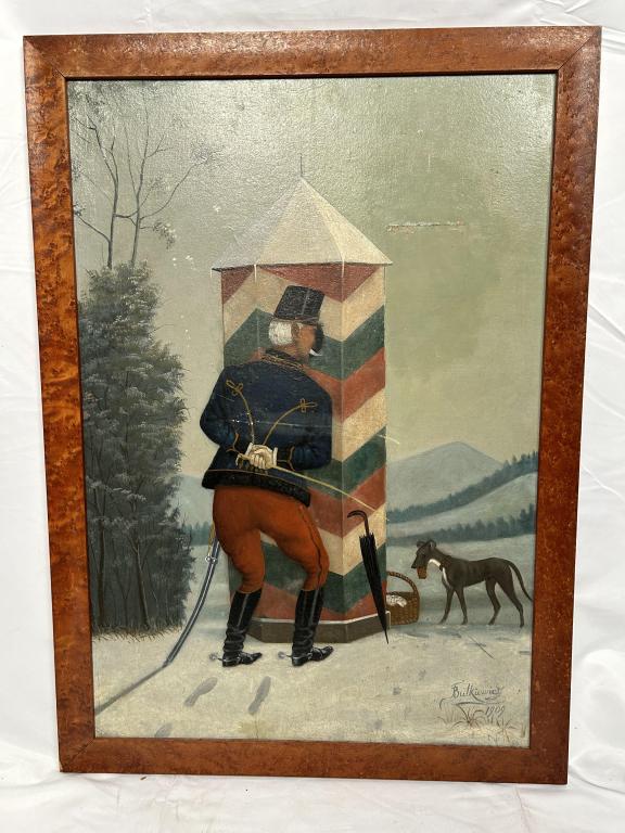 Antique European Portrait Painting, Soldier & Dog (1 of 6)