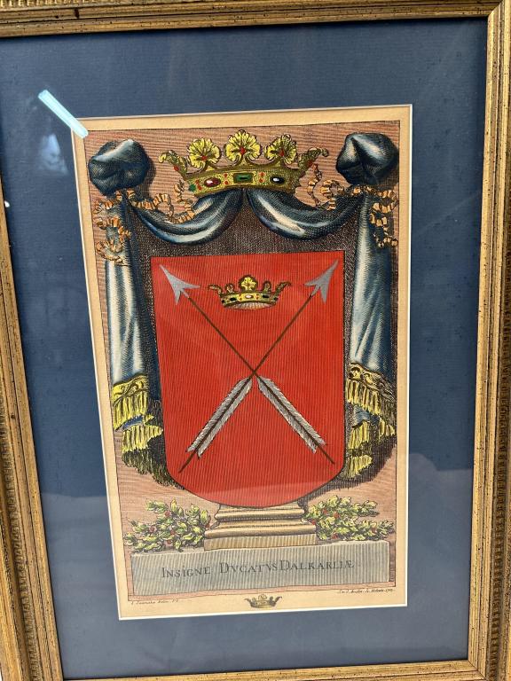 Antique 18th Century Hand Colored Armorial Crest (1 of 3)