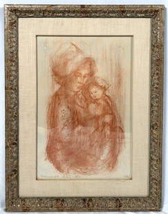 Edna Hibel. Pencil Signed & Inscribed Mother/Child: Edna Hibel (1917 - 2014), Pencil Signed and Inscribed mother and child series C, Edition 12. Custom framed and matted. Measures 29 X 22