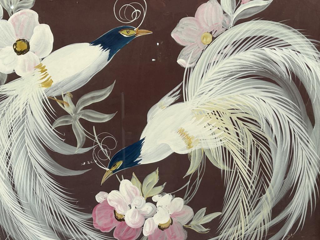 Vintage Reversed Painted Pastel Bird Painting (1 of 6)