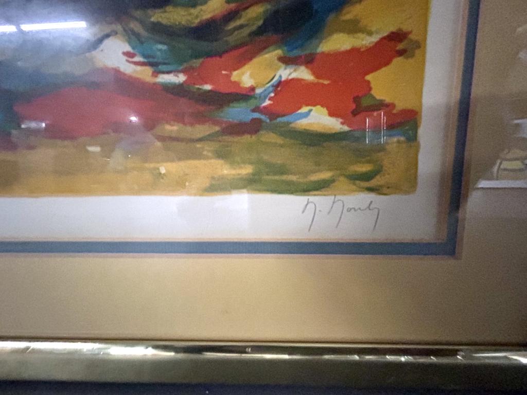 Marcel Mouly, Sailboat, Color Lithograph. c. 1970s: Marcel Mouly, Sailboat, Color Lithograph. c. 1970s. Original colored lithograph with gold metal frame and matted. Signed lower right and numbered lower left, 130/900 in pencil. The French artist, Marc