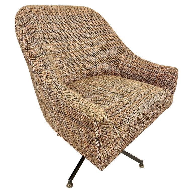 Mid-Century Modern Swivel Tweed Lounge Chair: Mid-Century Modern Swivel Tweed Lounge Chair, Office Chair. A fine custom quality Mid-Century Modern swivel chair in a loverly tweed upholstery. The X form base having a moving center column supportin