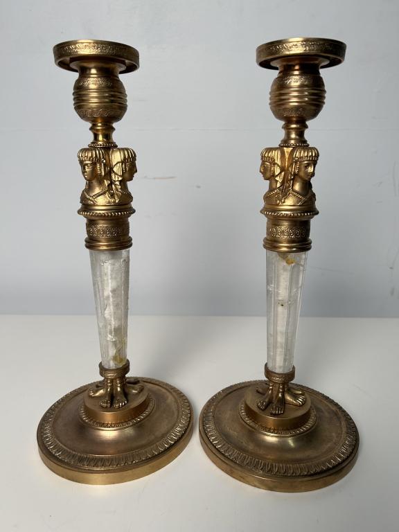 Pair, Empire Crystal Egyptian Bronze Candlesticks (1 of 7)